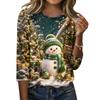 Women's Casual Christmas Print Neck Three-Quarter Sleeve T-Shirt for Holiday Party