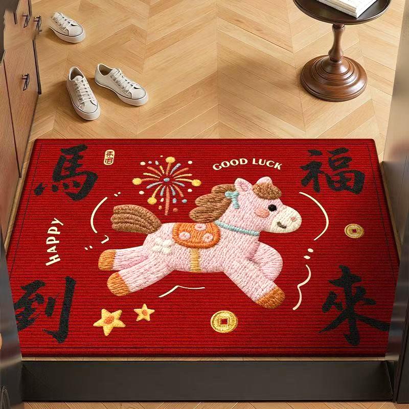 Chinese New Year Door Mat Chinese New Year Decorations 2026 Entrance Doormat Non-Slip Spring Festival Floor Mat