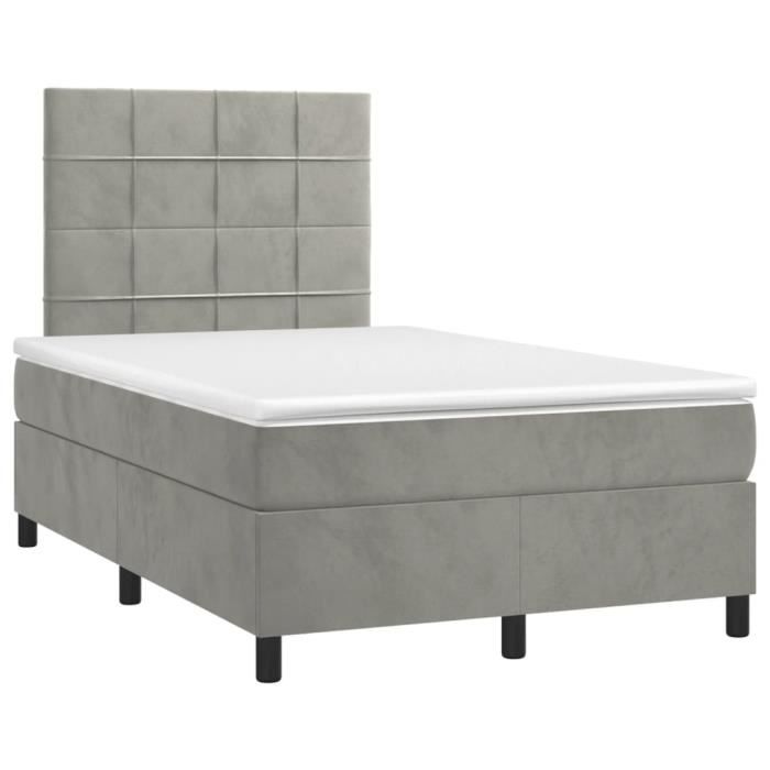 3143013 vidaXL Lit à sommier tapissier et matelas Gris clair 120x200cm Velours