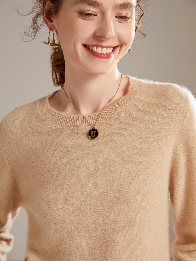 2026 Autumn/Winter Women's Classic Round Neck 100% Pure Cashmere Loose Knit Sweater