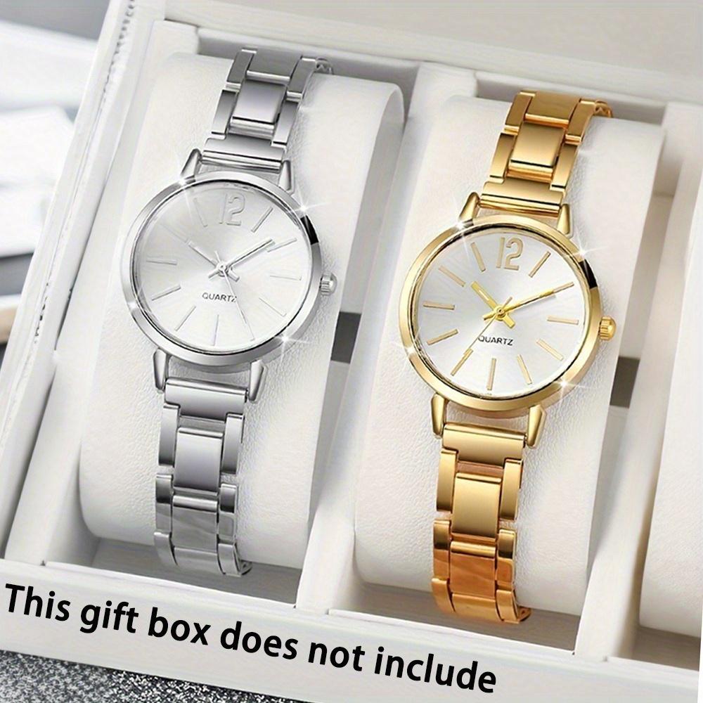 

Набор женских часов из 2 шт. Ремешок из нержавеющей стали, кварцевый механизм, минималистичный циферблат, модные часы | Элегантные часы | Женский подарок