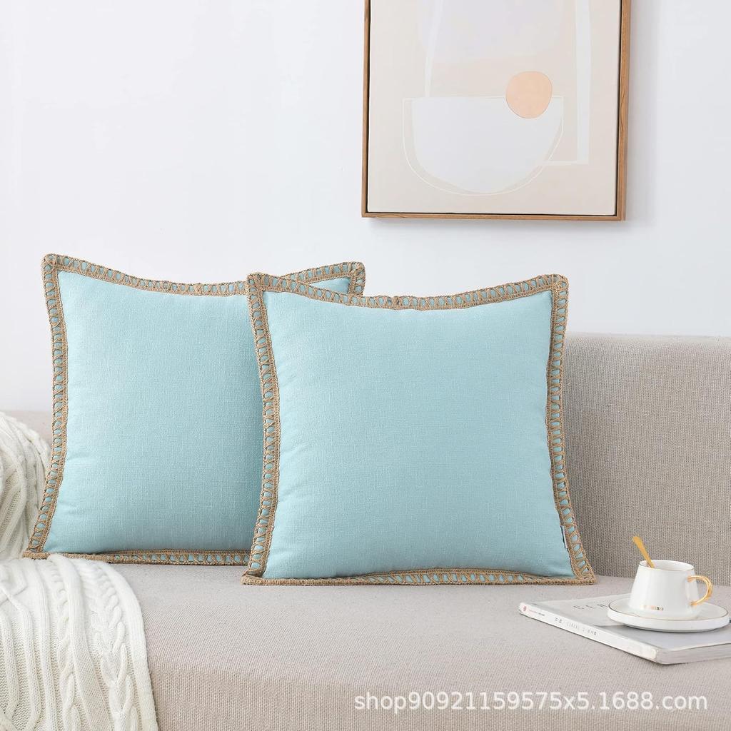 Deluxe Linen Trimmed Pillowcase Organic Burlap Fabric Sofa Cushion Case Textured Pillow Cover Luxury Home Decor