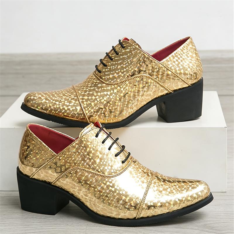 British Designer Trend New Men's Pointed Gold Silver Blue Leather Elevator Shoes for Men Luxury Wedding Prom Homecoming Footwear