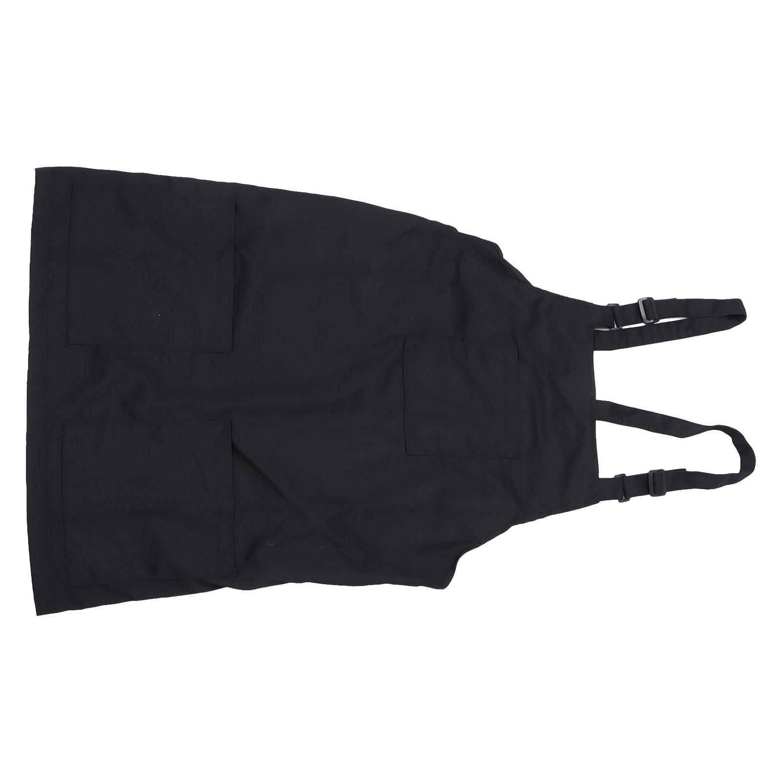 Kitchen Apron Black Apron Polyester Pockets Adjustable Strap Unisex Apron for Home Commercial Coffee Shop Restaurants