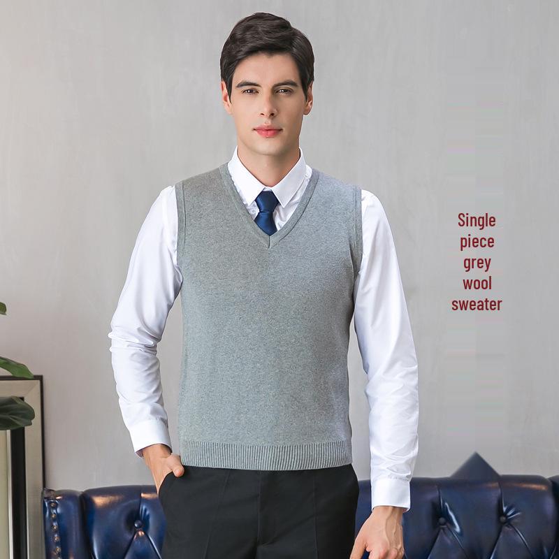 Unisex V-neck Wool Sweater Vest for Spring/Autumn Business Wear