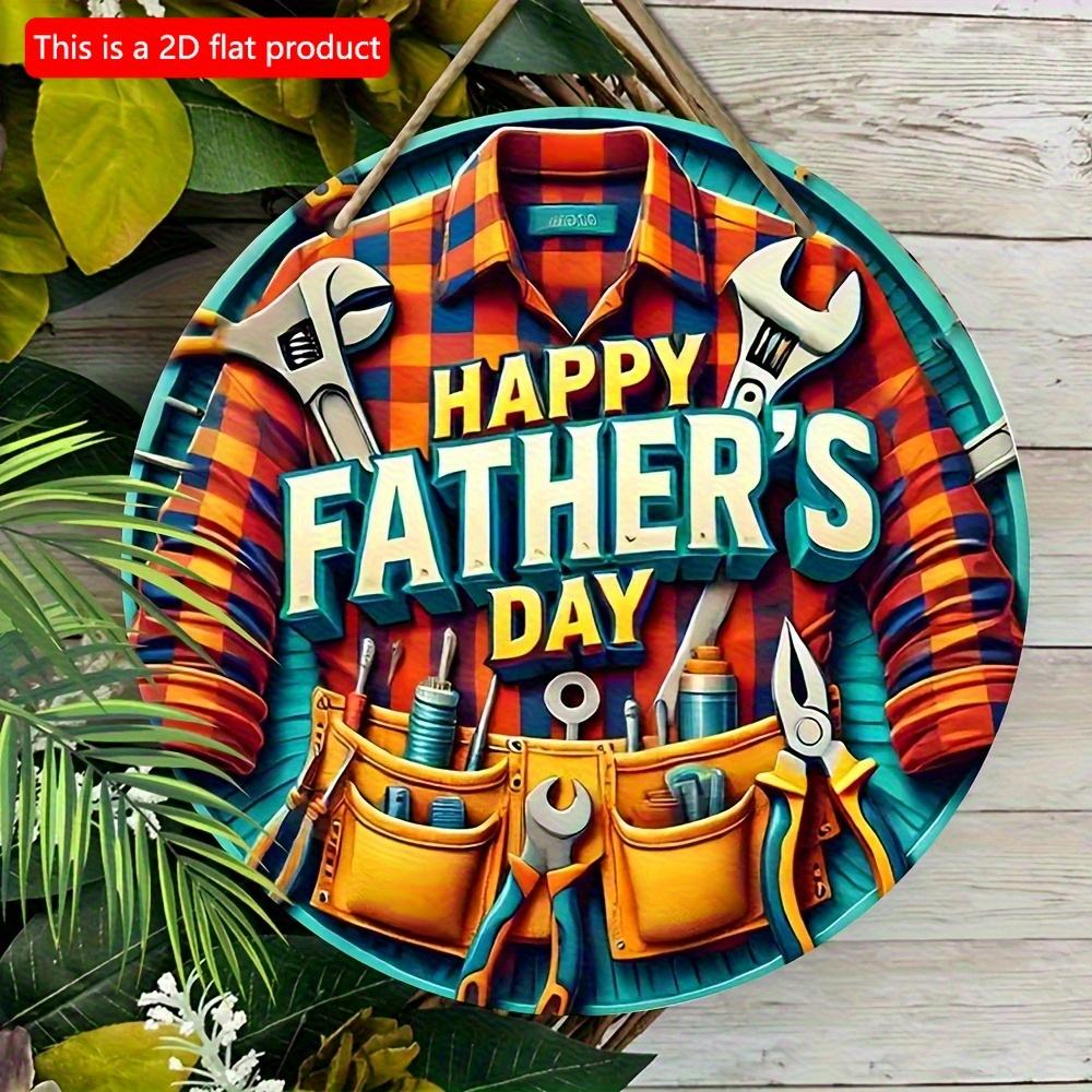 2d flat 20*20cm Vintage-Inspired Father'S Day Round Wooden Sign - Easy Hang, Colorful Tool Design with "Happy Father'S Day" Text, Ideal for Home, Bar