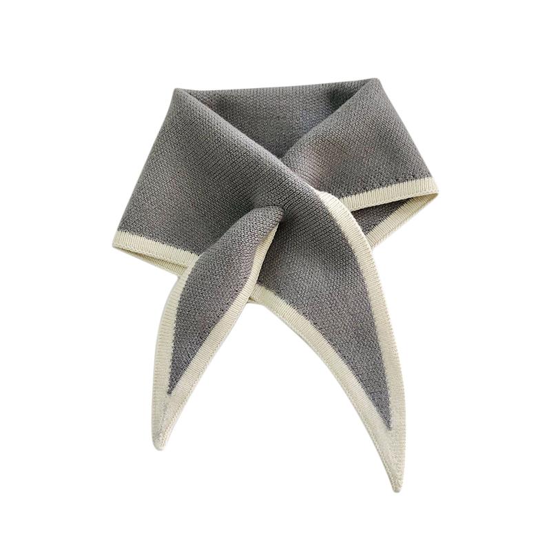 

Korean Female Solid Color Triangular Scarve Winter Woolen Knit Elastic Bow Cross Warm Scarfsoft False Collar Neck Guard Bib One Size сірий