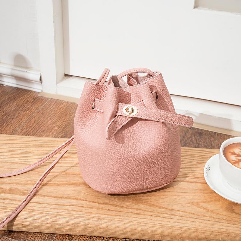 Tide Mini Bucket Women's Bag Fashion Casual Lychee Pattern Crossbody Shoulder Bag