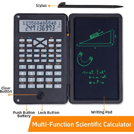 Scientific Calculator with LCD Writing Tablet – 240 Functions for Math, Physics & Exams, Dual-Line Display, One-Click Clear & Lock, Pull-Out