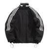 Unisex Retro Three Stripes Stand Collar Windbreaker - Trendy Loose Fit Jacket for Spring/Autumn Streetwear