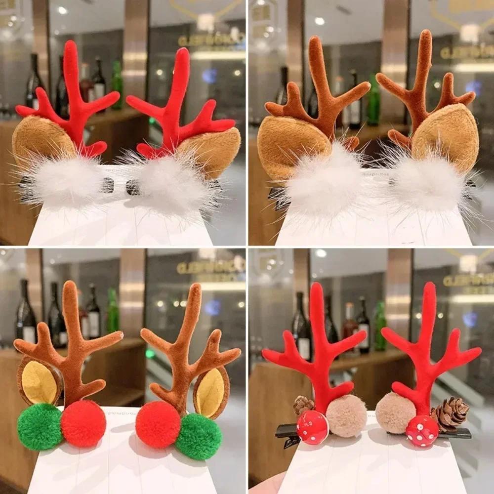 2pcs Christmas Hairpin Cute Antler Deer Ear Hair Clips Santa Claus Snowman Barrettes for Girls Headwear Women Hair Accessories