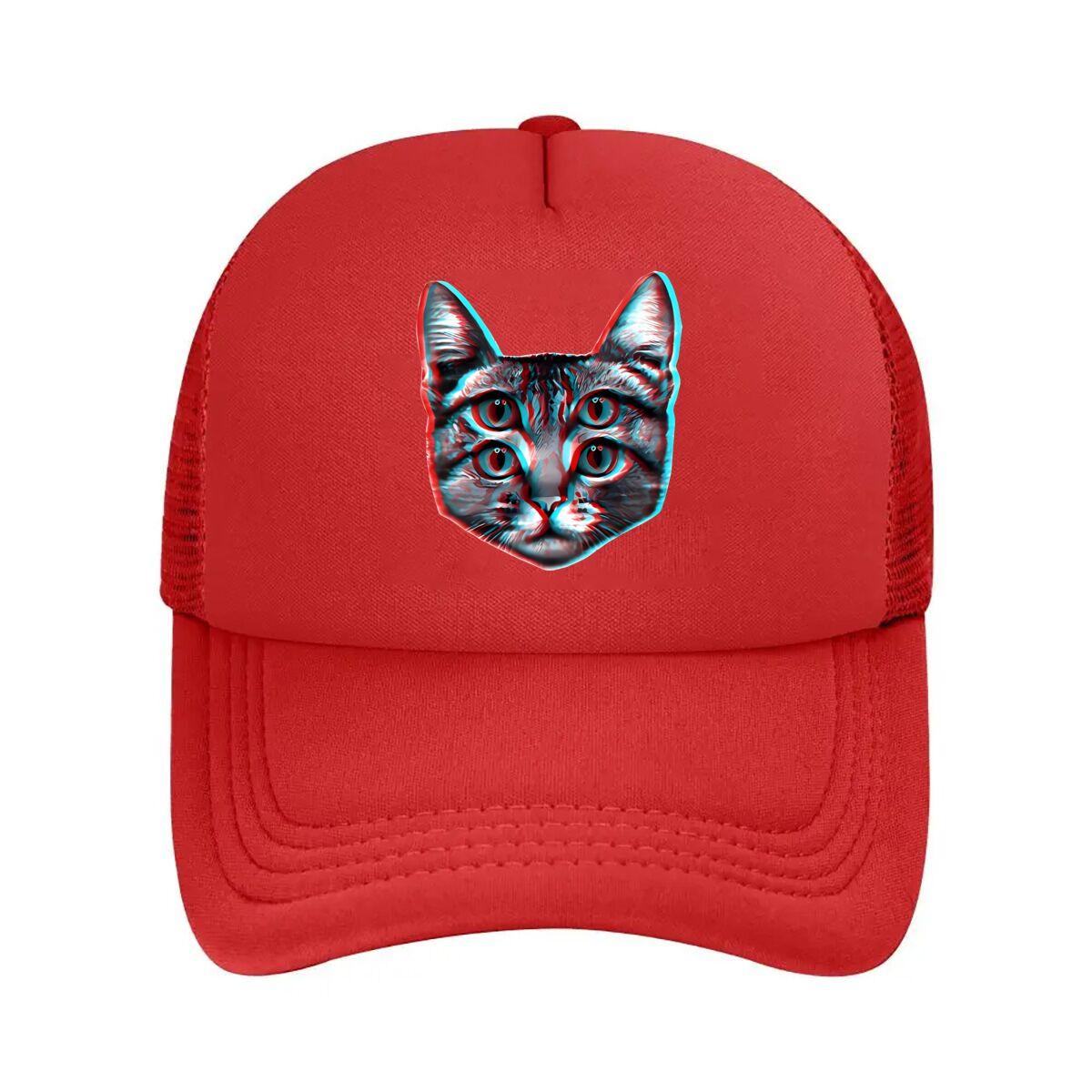 Four eyed Cat Fantasy Graphic Mesh Baseball Cap One Size