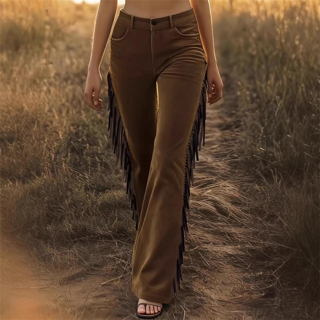 Women's Retro Fringe Suede Micro-flared Casual Pants