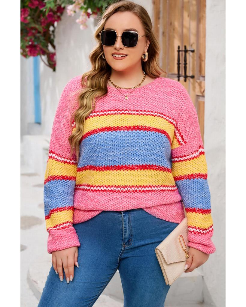 Azura Exchange Pink Plus Size Stripe Oversized Sweater