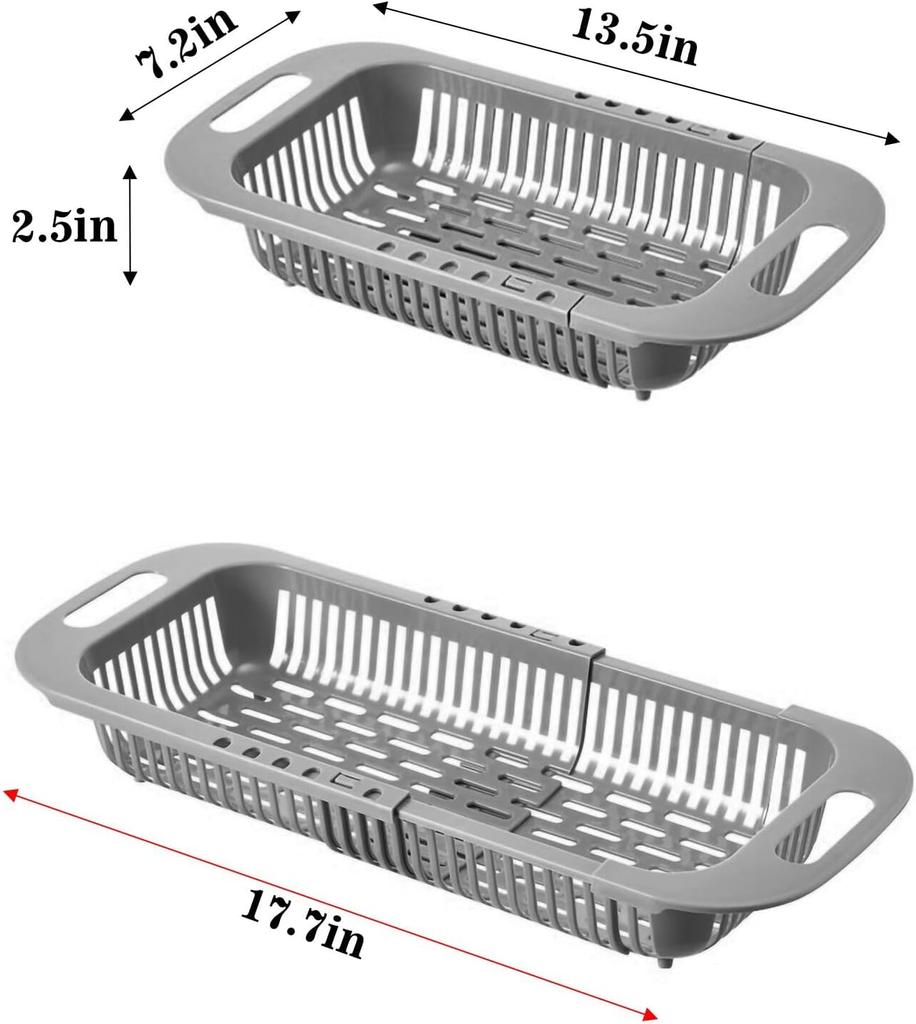 Extendable Over the Sink Colander Fruits and Vegetables Drain Basket Adjustable Strainer Sink Washing Basket for Kitchen