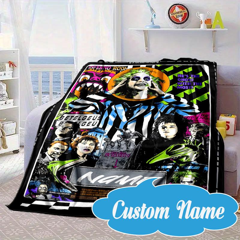 Custom Name Beetle-juice Movie Art Blanket bed sofa Blanket Flannel Blanket for Camping, Hiking, Picnic Essentials,gift for Fan family