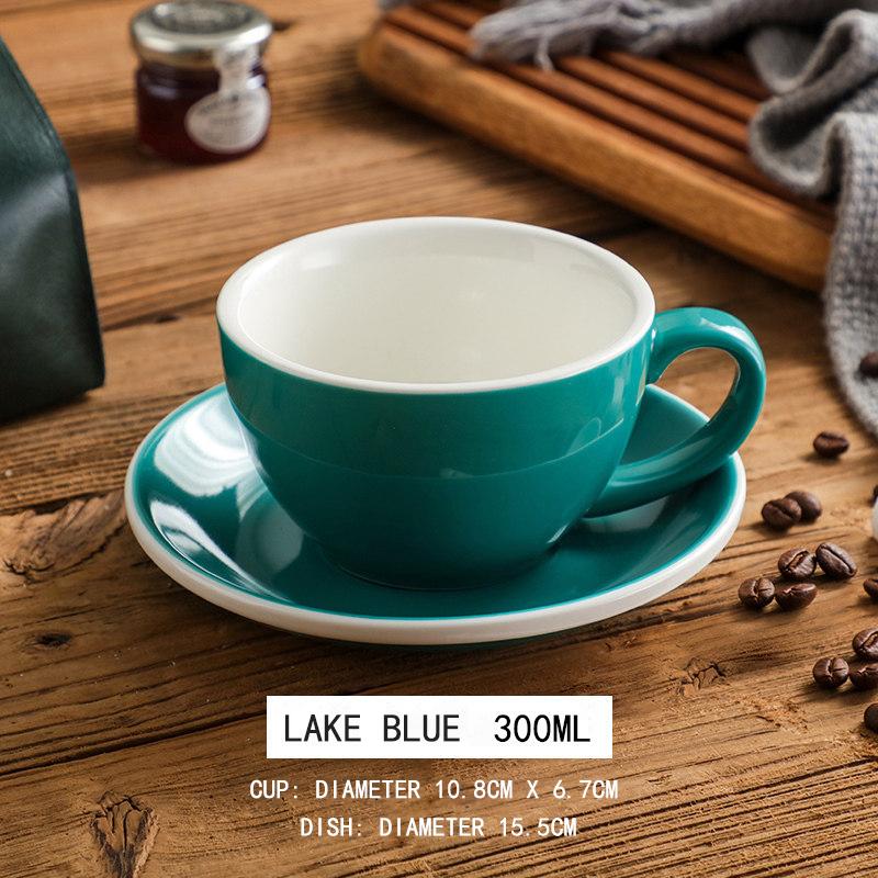 300ml Ceramic Coffee Cup and Saucer Set Pottery Latte Cups Breakfast Milk Mug Afternoon Teacup Porcelain Water Mugs Wholesale