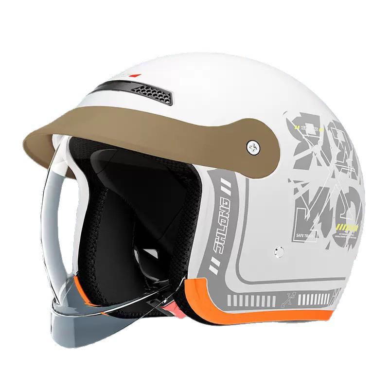 Junhao Electric Motorcycle Helmet with Hidden Lens - Unisex DOT-Certified Retro Harley Style