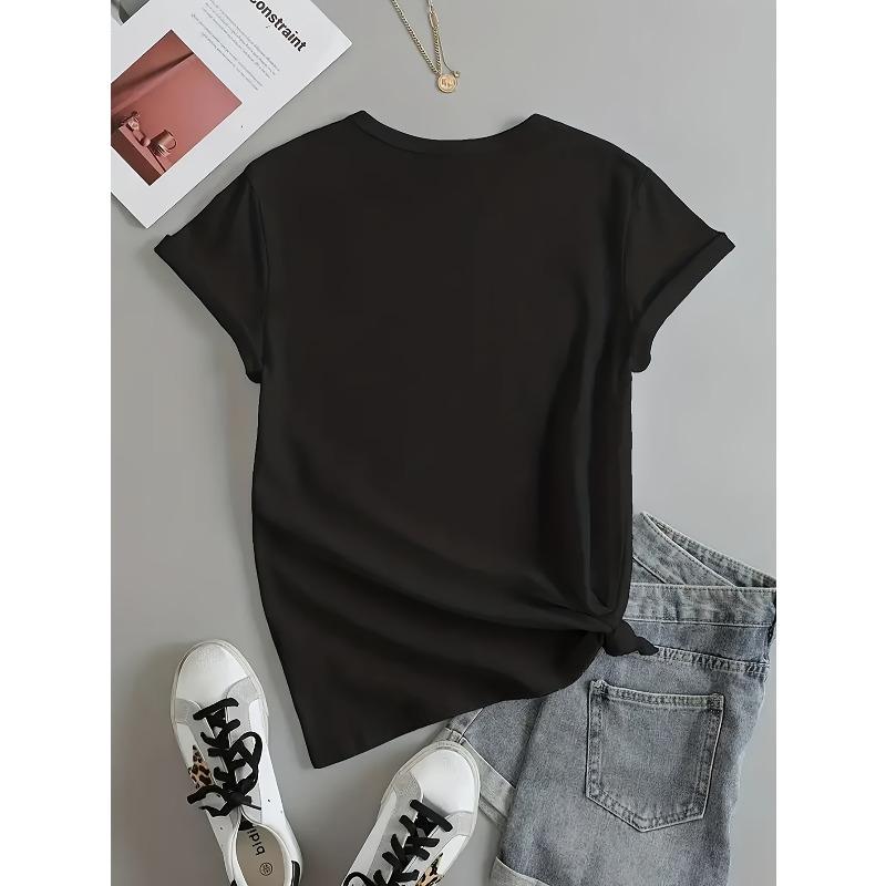 Women Cartoon Duck Applique T-Shirt Crew Neck Short Sleeve Summer Casual Regular Fit Graphic Tee