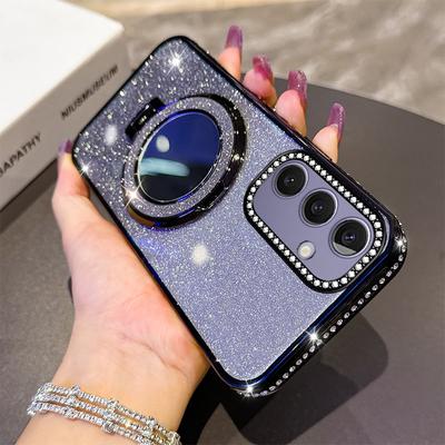 Capa Macia Fashion com Glitter Diamantado Galvanizado Para Samsung Galaxy S20 FE S21 Plus S22 S23 S24 Ultra S25 Edge Capa Protetora À Prova de Choque com Suporte
