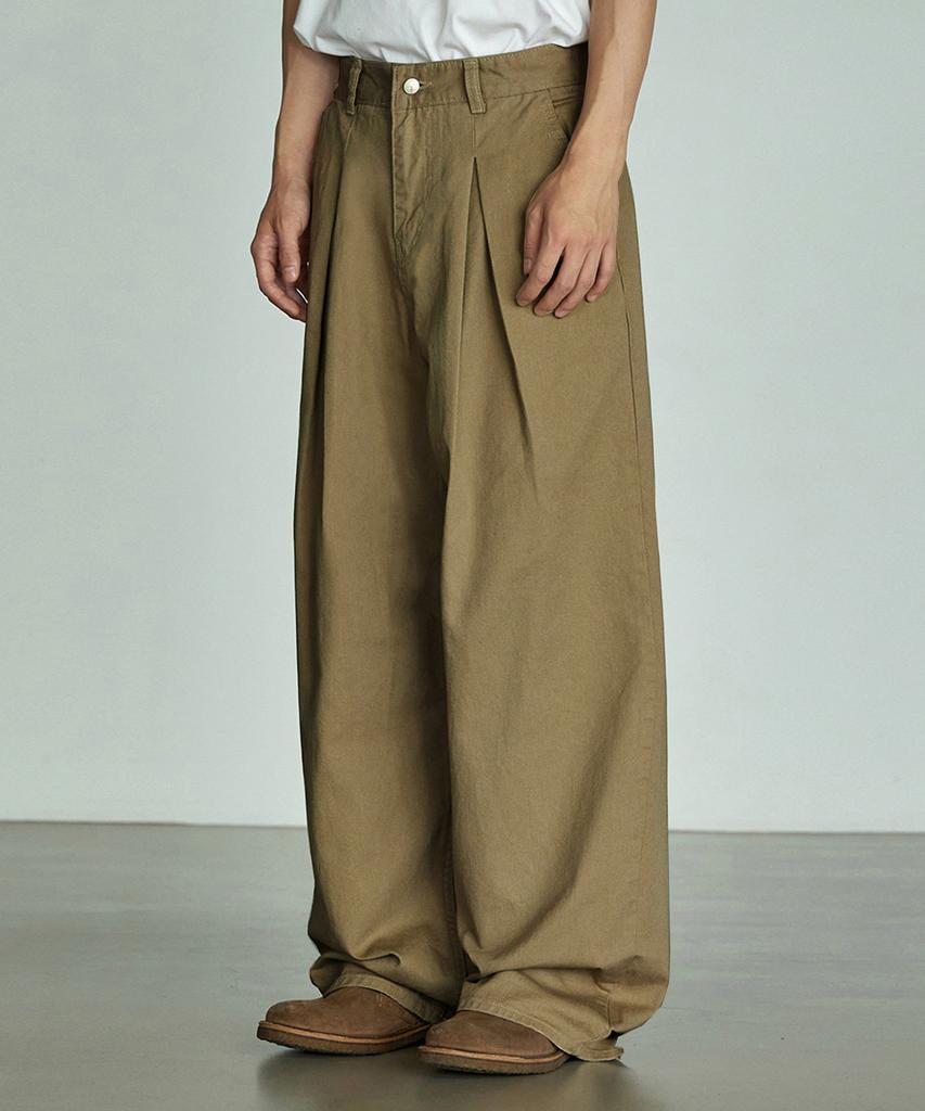 P.IN.O 776 Cotton Single-Pleat Wide Pants - Light Brown