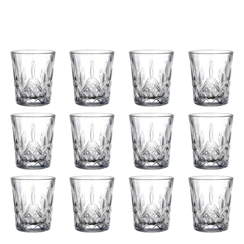 12pcs Wine Glass Set 50ml Shot Glass Embossed Design Glass Wholesale Cups Small Capacity Spirits Cup Engraved Household Tea Cup