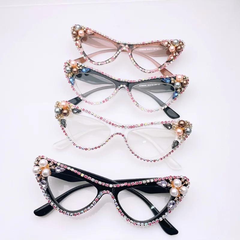 Womens Luxury Rhinestone Cat Eye Reading Glasses Fashion Ladies Glasses Anti-Glare Lenses Presbyopia Eyeglasses