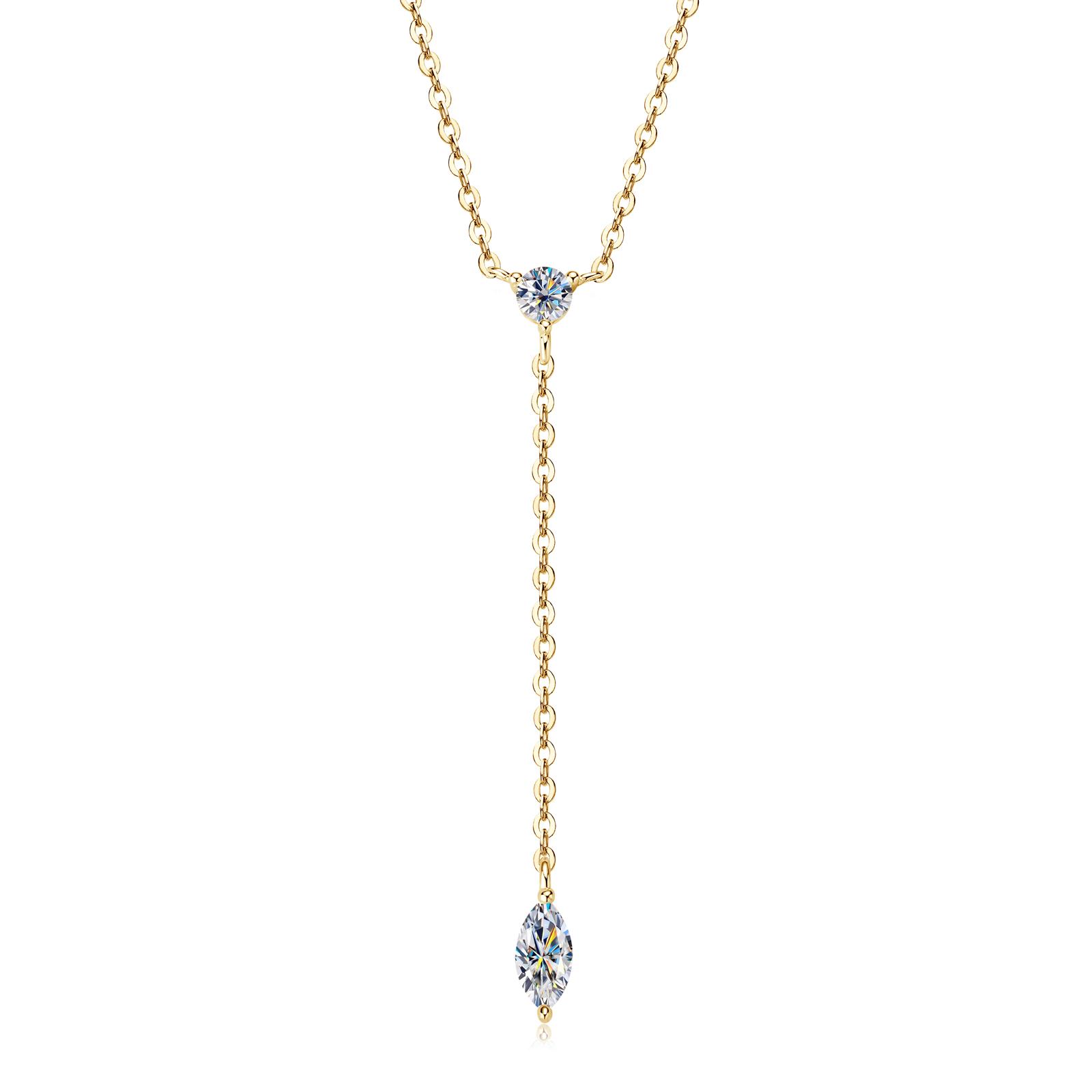 Marquise Cut Moissanite Lariat Necklace for Women 925 Silver Y- Long Chain Pendant Necklace Fine Jewelry