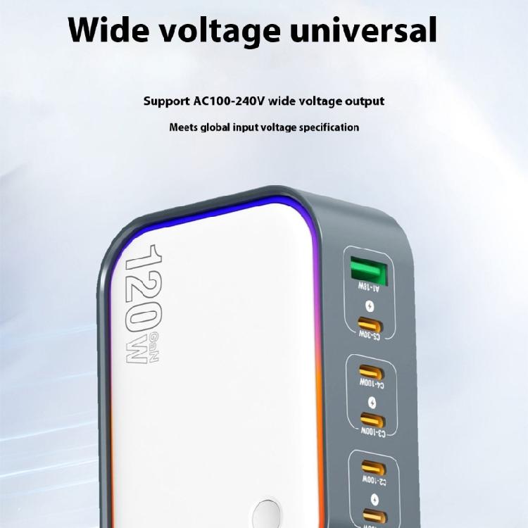 120W Technology Desktop Charging Adapter 6 Port Various Device Charging System with Overheating Protections for Phone