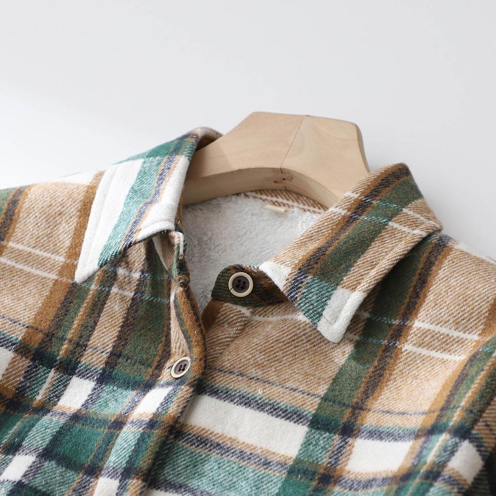 Women's Casual Plaid Padded Warm Long Sleeve Shirt Top Jacket