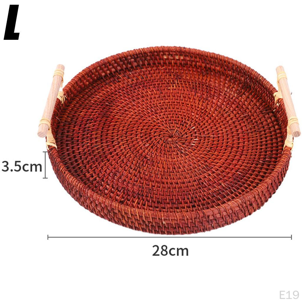 Round Rattan Basket Durable Handwoven Bread Decorative Organizer Rustic Style Snacks Biscuits with