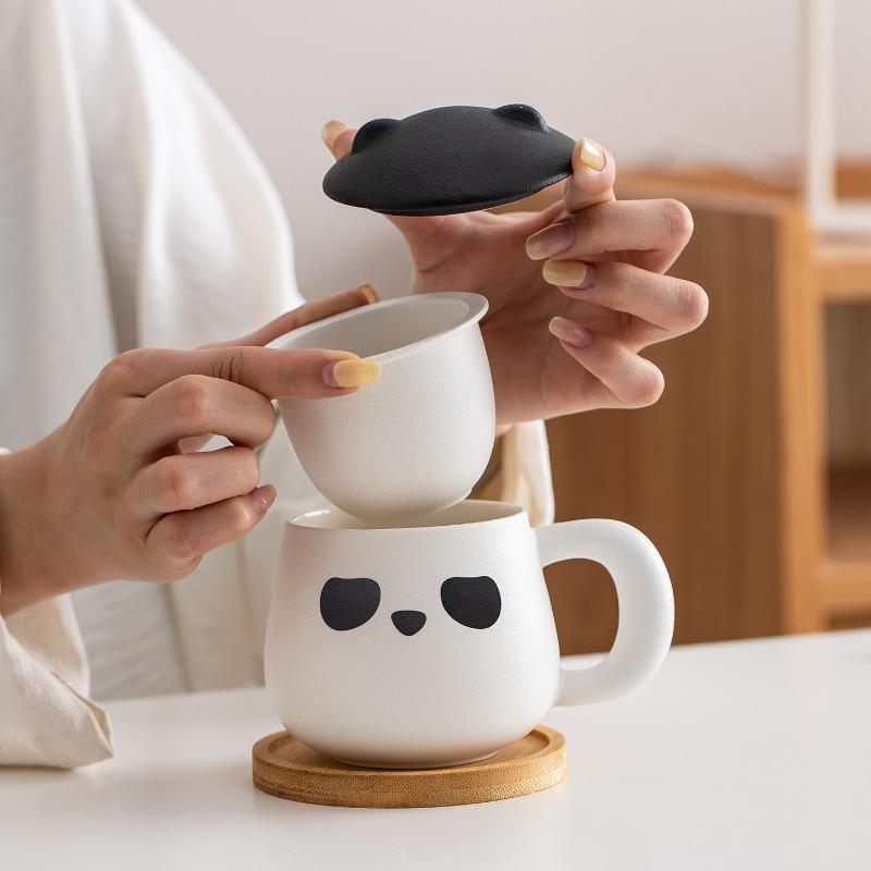 Creative Panda Ceramic Tea Cup with Lid - Filtered Tea Water Separation Gift Box - Office Water Cup Souvenir