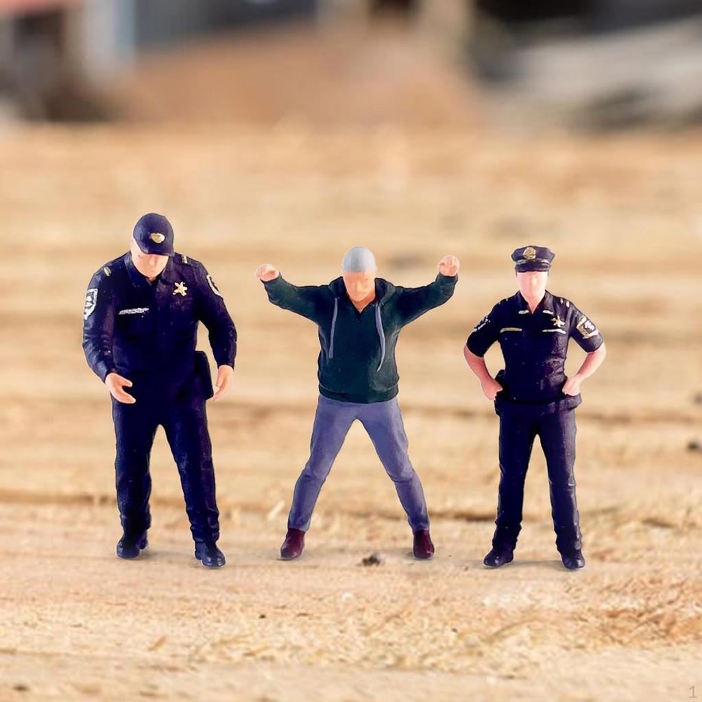 3x 1/64 Cops and Thief Figures Model Resin Figurines S Gauge Desktop Ornament Sand Table Layout