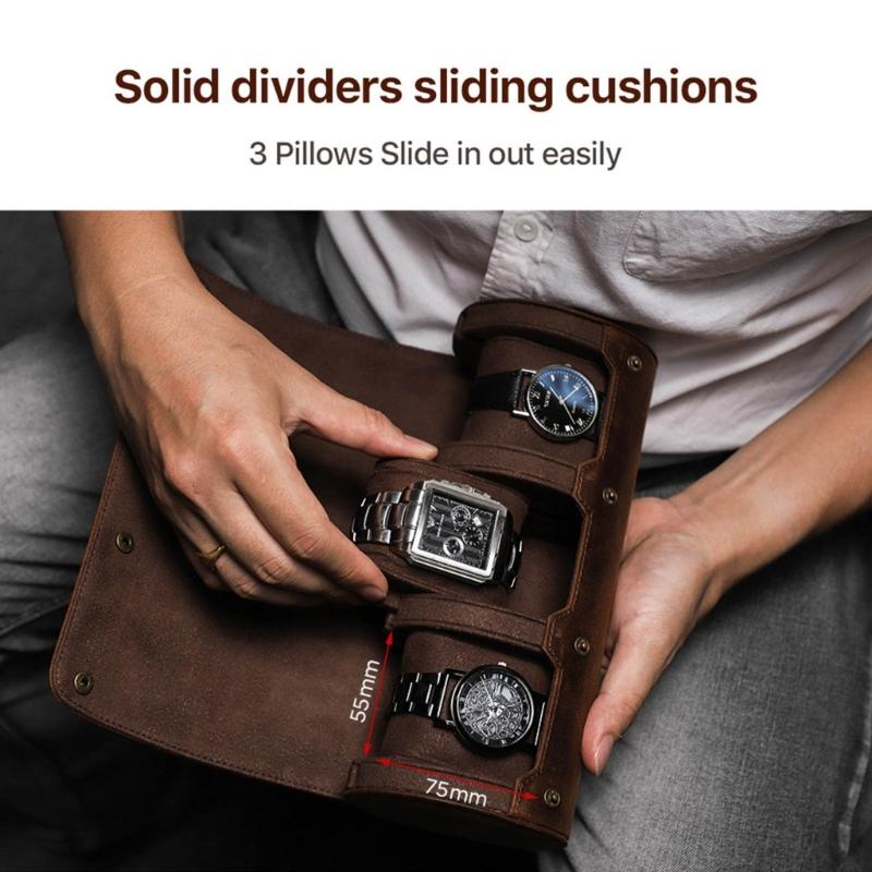 Watch Box Men and Women Watch Box Men and Women Multifunctional 3 Grids Leathers Storage Case Wrist Watch Boxes Gift Box