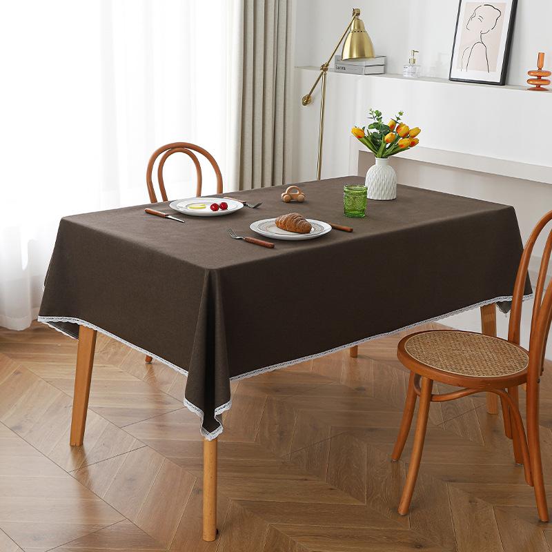 Tablecloth Waterproof and Oil-proof Household High-end Solid Color Tablecloth Lace Rectangular Tablecloth Dirt-resistant and Wear-resistant