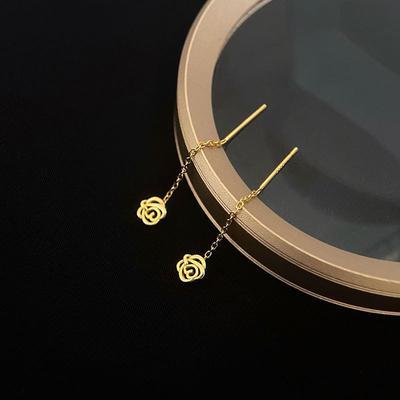 French Retro Hollow Rose Earlines Tassel Earrings Light Luxury Elegant Earrings Flowers