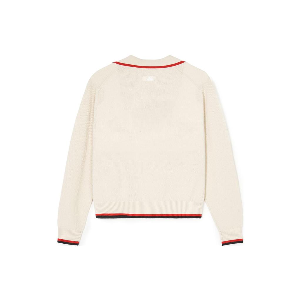 MLB SS24 New York Yankees Logo Split Neck Comfortable Breathable Pullover Knit Sweater Women sweater Cream 3FKPV0141-50CRD