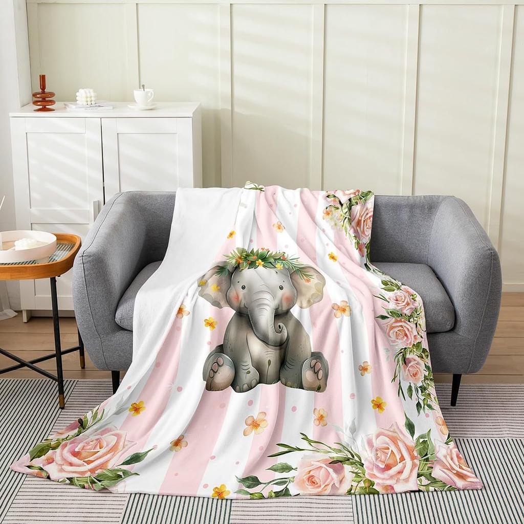 Cartoon Lion Elephant Animal Digitalprinted Polyester Velvet Flannel Cover Blanket Fleece Soft Sofa Cover Blankets for Beds
