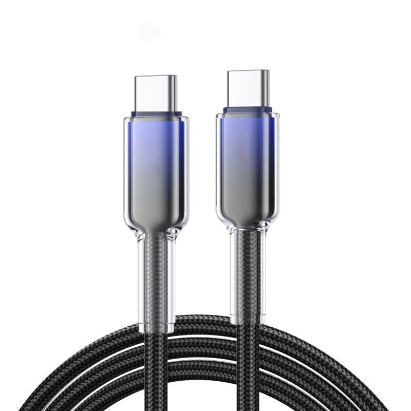 120W Transparent Ice Crystal Fast Charging Type-C Data Cable for Apple, Huawei 15/16 Laptops Black Crystal Type-C to Type-C 120W Fast Charge 25 сантиметров