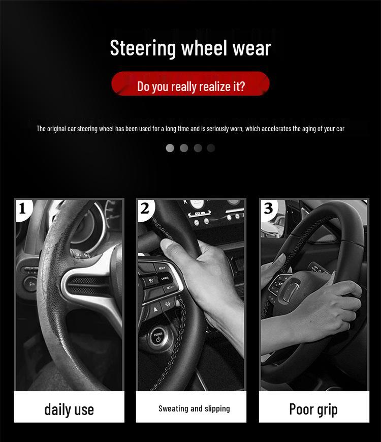 3D Embossed Genuine Leather Steering Wheel Cover - Non-Slip, Breathable, Suede Design for Beijing Automobile
