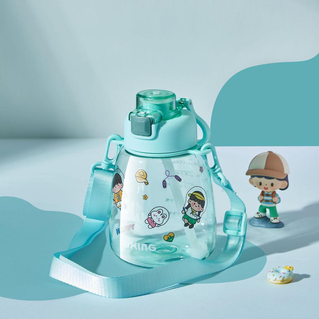 Kids Straw Cup Pot Belly Cup Student Cute Plastic Cup Cartoon Water Cup Outdoor Sports Portable Water Bottle
