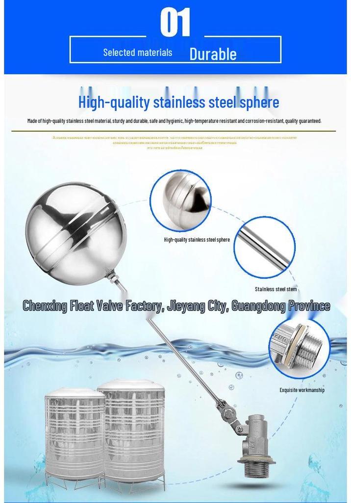 Stainless Steel Adjustable Float Valve DN15-25 for Water Tanks and Towers, 304/201