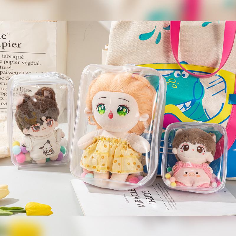 

Высокая прозрачная плюшевая хлопковая сумка для кукол - пылезащитный чехол для загара (10см, 15см, 20см) Small size 12*11*4.5cm белый