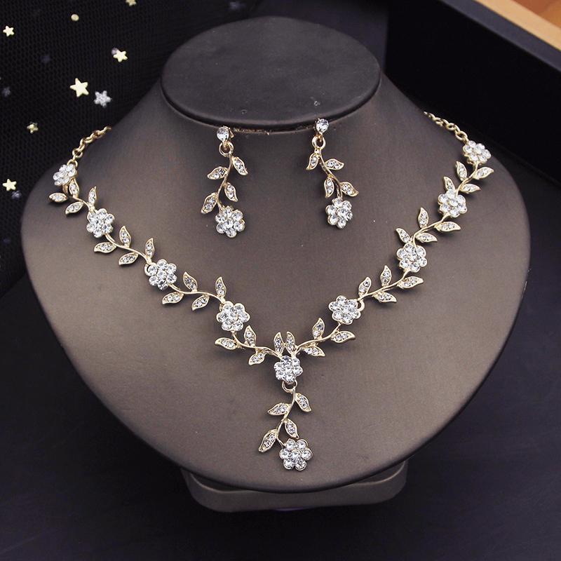 Rhinestone Bride Jewelry Sets for Women Flower Choker Earrings Wedding Dress Bridal Accessories