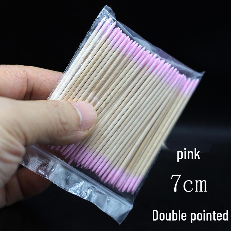 Pink Double-Ended Embroidery Cotton Swabs: Multi-Functional Eyeliner and Nail Art Cleaning Tool (7cm)