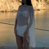 Chiffon Smock Top O-Neck Long Sleeves Cover-up Fashion See Through Top Beach Vacation