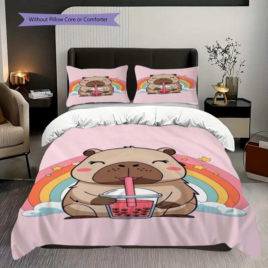 Sweet Sip Rainbow Bedding (1 * duvet cover + 2 * pillowcase, without core) 2D Flat Duvet cover and pillowcase Bedding set Soft and comfortable