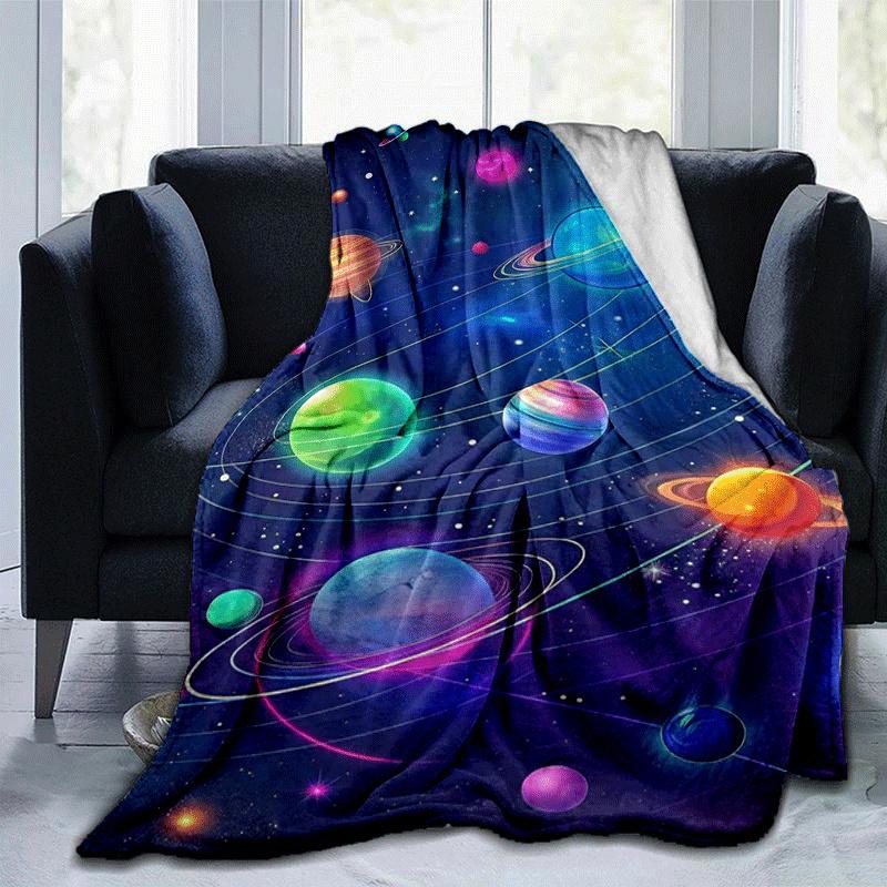 1pc Planet Printing Lightweight Flannel Blanket, Comfortable and Warm Blanket, for Camping Sofa Bed and Couch Office, Gift