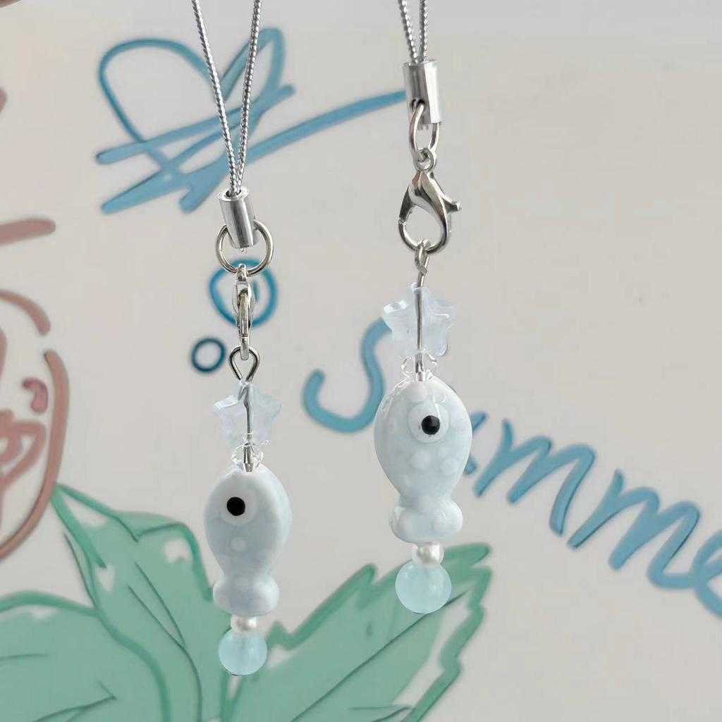 Sweet Y2k Fish Phone Charm Phone Chain Phone Case Pendant Mobile Lanyard Cute Beaded Cell Phone Strap Bag Keychain