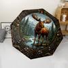 Moose Forest Frame pattern umbrella, portable and foldable design, 8 ribs, a casual accessory for Halloween, Christmas, and birthday gifts.